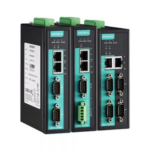 Image of NPORT IA series modules which are 1, 2, or 4 port Industrial grade Serial to Ethernet converter